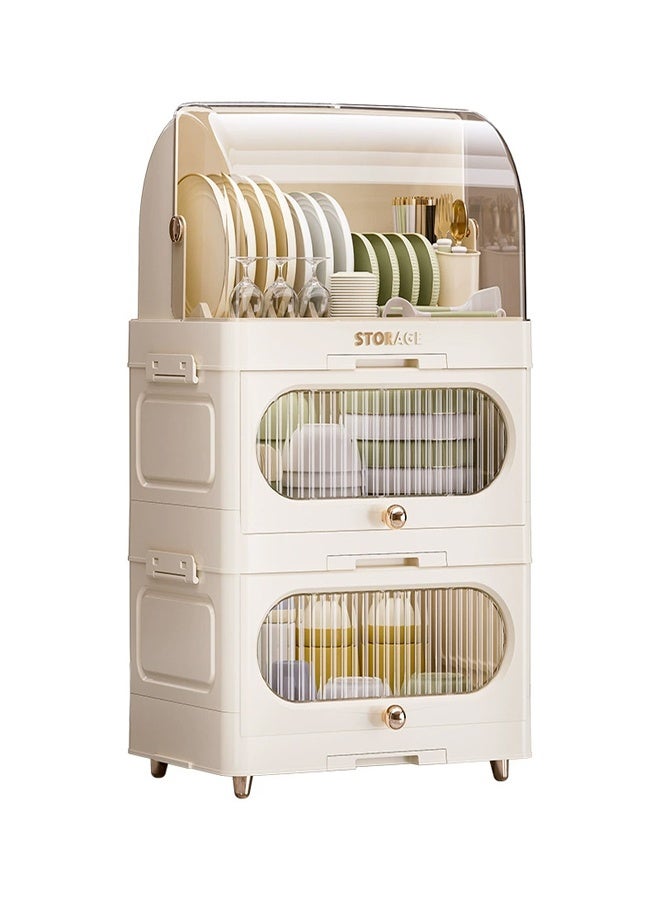 3-Layer Kitchen Dish Rack Cabinet with Transparent Cover, Drawer & Drain Tray – (72.5 × 40.5 × 30.5 cm) - Image 2